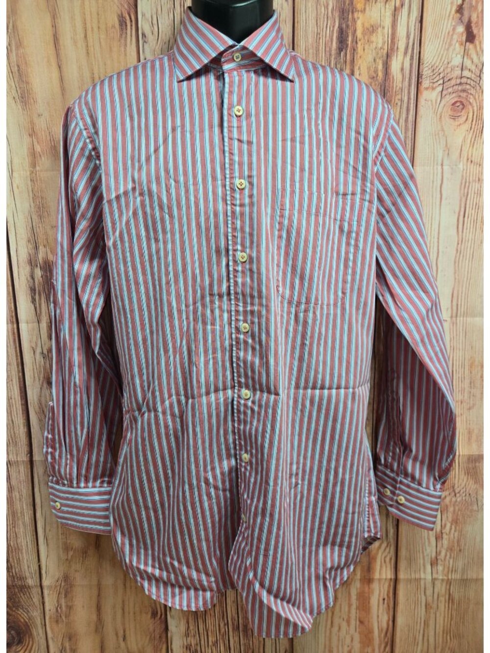 Peter Millar Mens Pink Striped Long-Sleeve Dress Shirt Medium